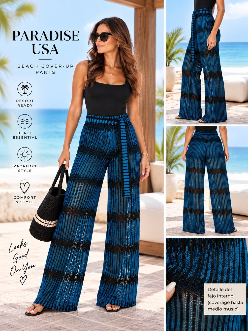 Women's Blue Striped Beach Cover-Up Pants